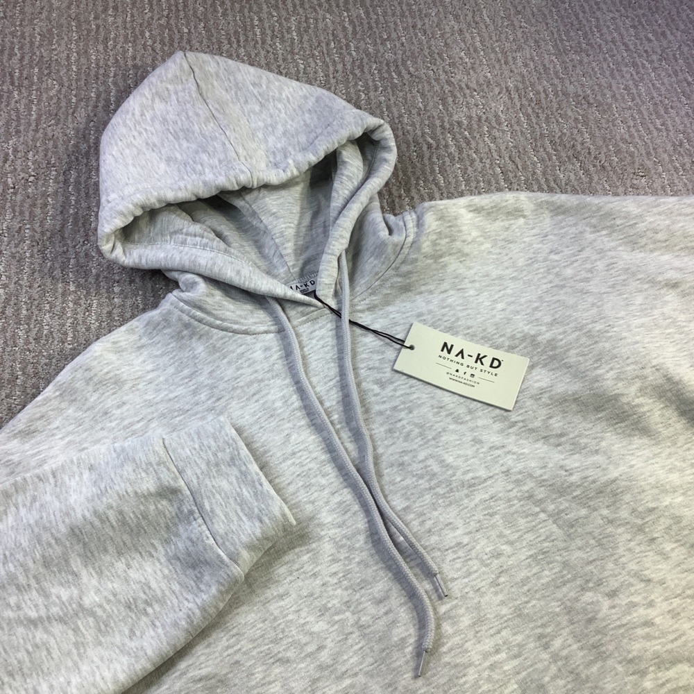 NA-KD Womens Basic Oversized Cropped Hoodie Light Grey Size‎ XS NWT